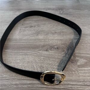 Black Women's Belt with Gold Hammered Oval Buckle